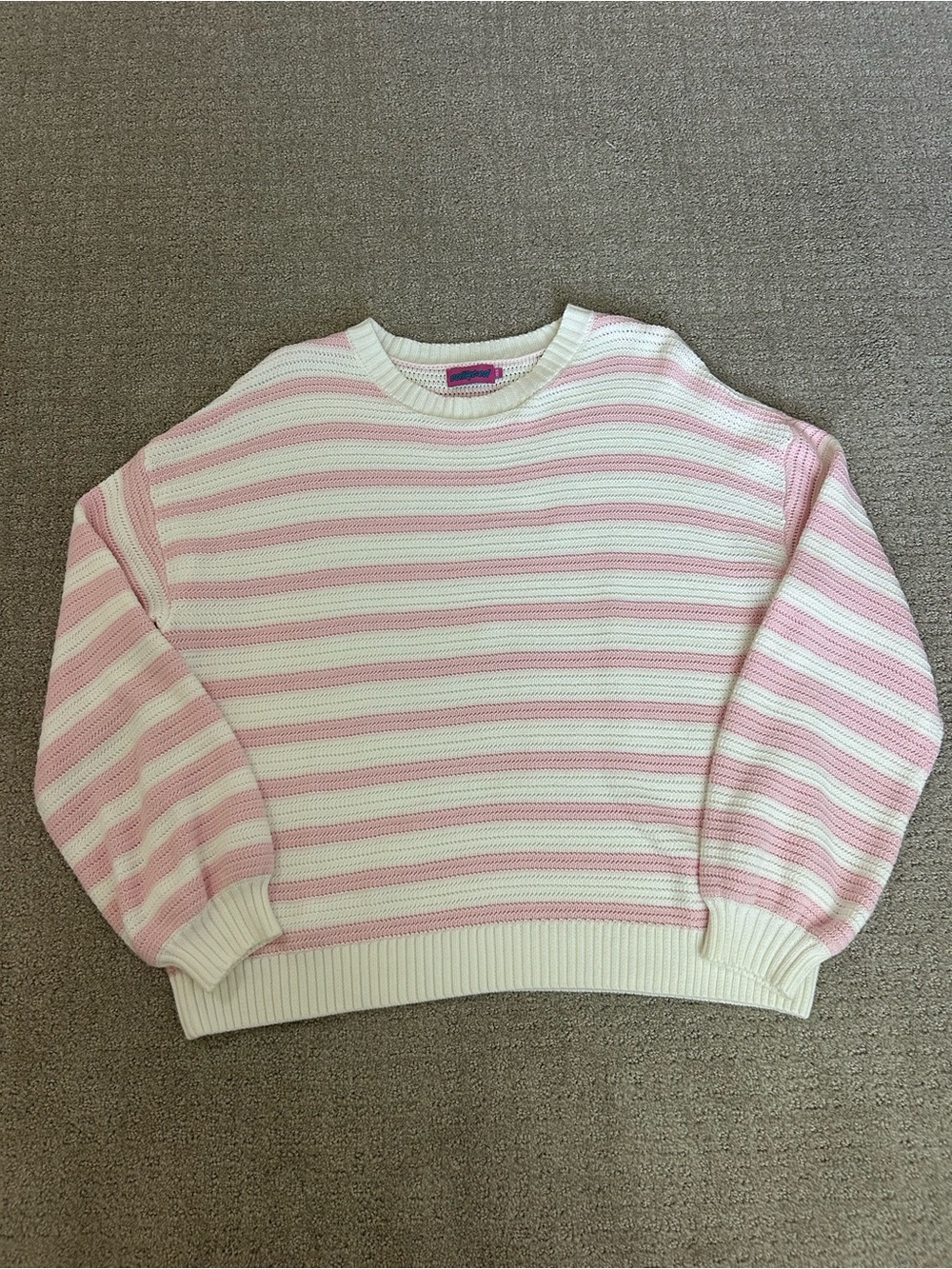 Edikted Pink White Stripe Cotton Oversized Crewneck Knit Sweater XS Small